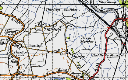 Old map of Thurlton Marshes in 1946