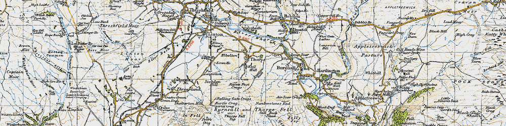 Old map of Burnsall and Thorpe Fell in 1947