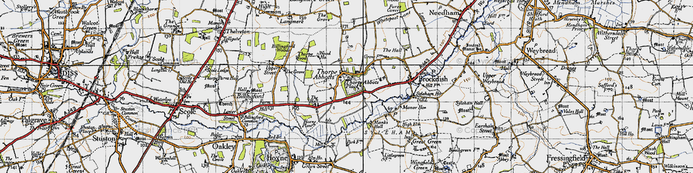 Old map of Thorpe Abbotts in 1946