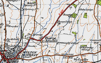 Old map of Brentingby Lodge in 1946
