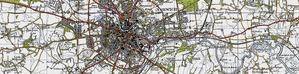 Old map of Thorpe Hamlet in 1945