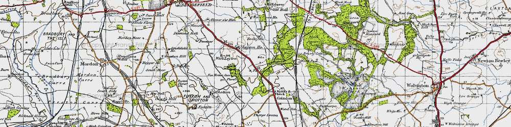 Old map of Thorpe Larches in 1947