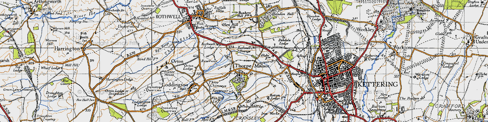 Old map of Thorpe Malsor in 1946