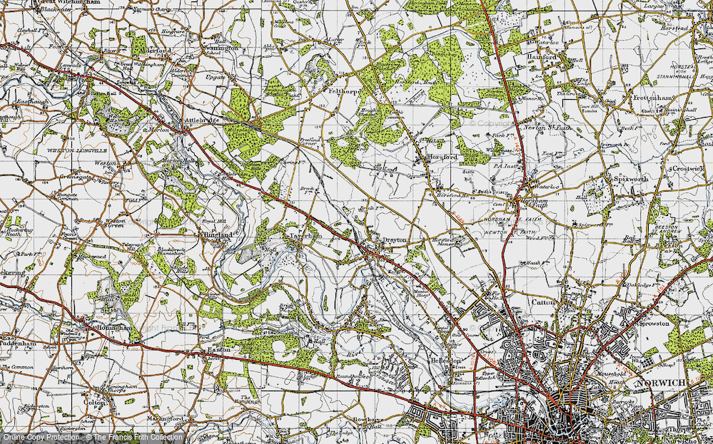 Old Map of Thorpe Marriott, 1945 in 1945