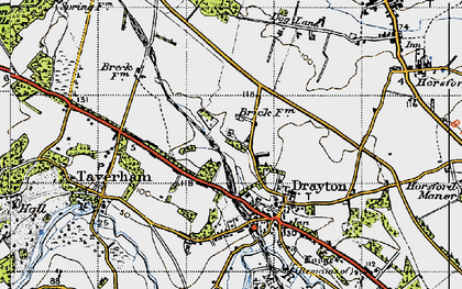Old map of Thorpe Marriott in 1945