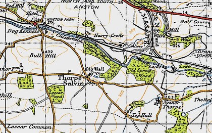 Old map of Thorpe Salvin in 1947