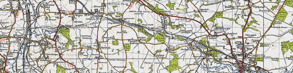 Old map of Thorpe Salvin in 1947
