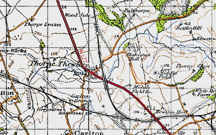 Old map of Thorpe Thewles in 1947