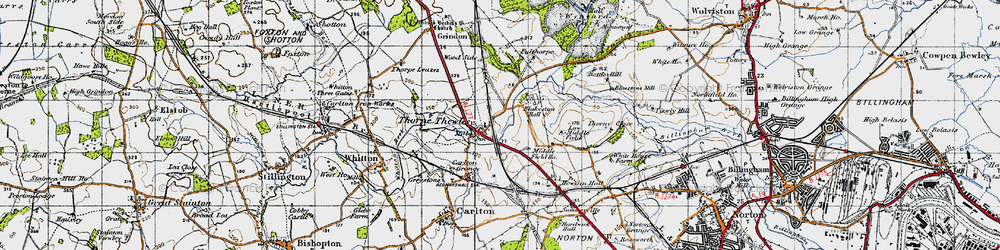 Old map of Thorpe Thewles in 1947
