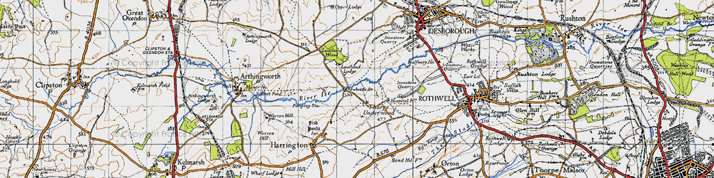 Old map of Thorpe Underwood in 1946