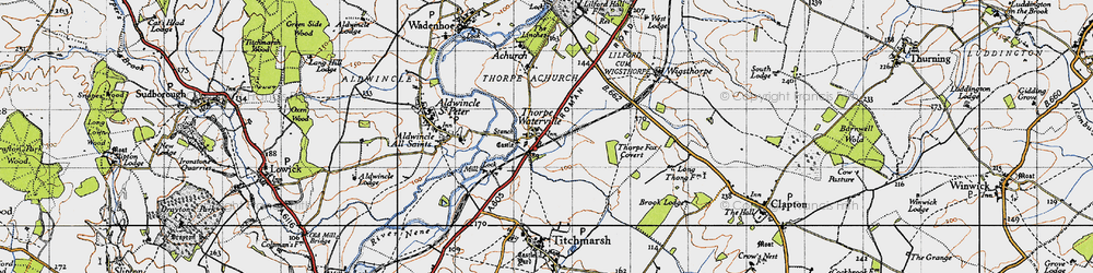 Old map of Thorpe Waterville in 1946