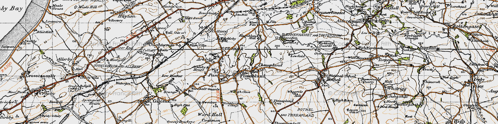 Old map of Threapland in 1947