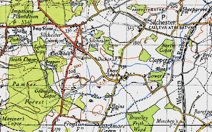 Old map of Three Ashes in 1945