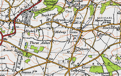 Old map of Three Ashes in 1946