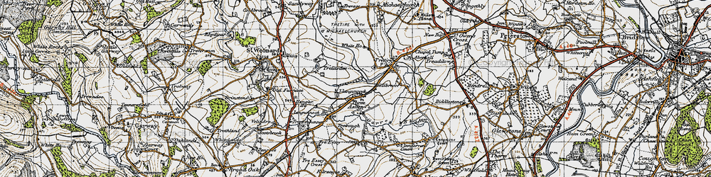 Old map of Three Ashes in 1947