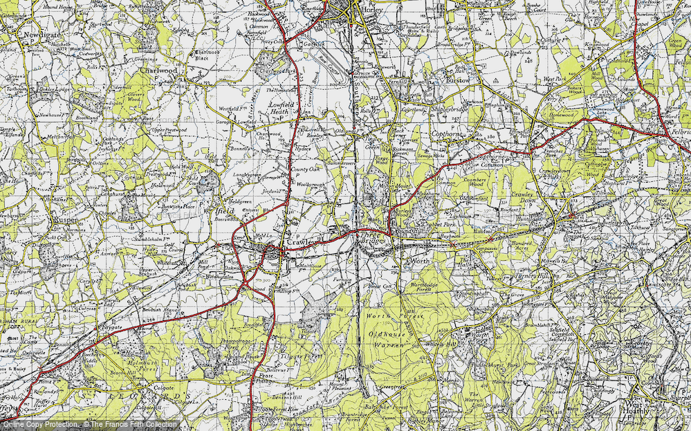 Old Map of Three Bridges, 1940 in 1940