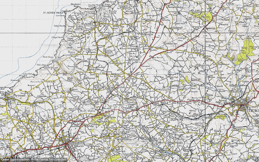 Old Map of Three Burrows, 1946 in 1946
