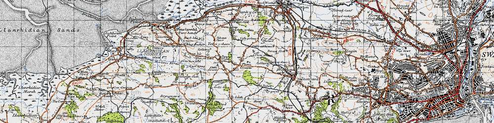 Old map of Three Crosses in 1947