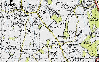 Old map of Three Gates in 1945