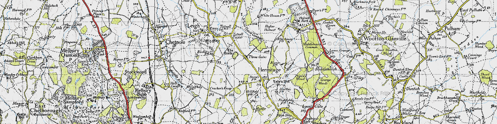 Old map of Three Gates in 1945