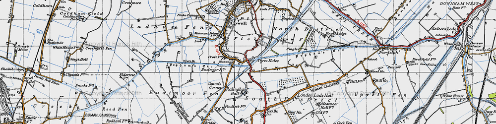 Old map of Three Holes in 1946
