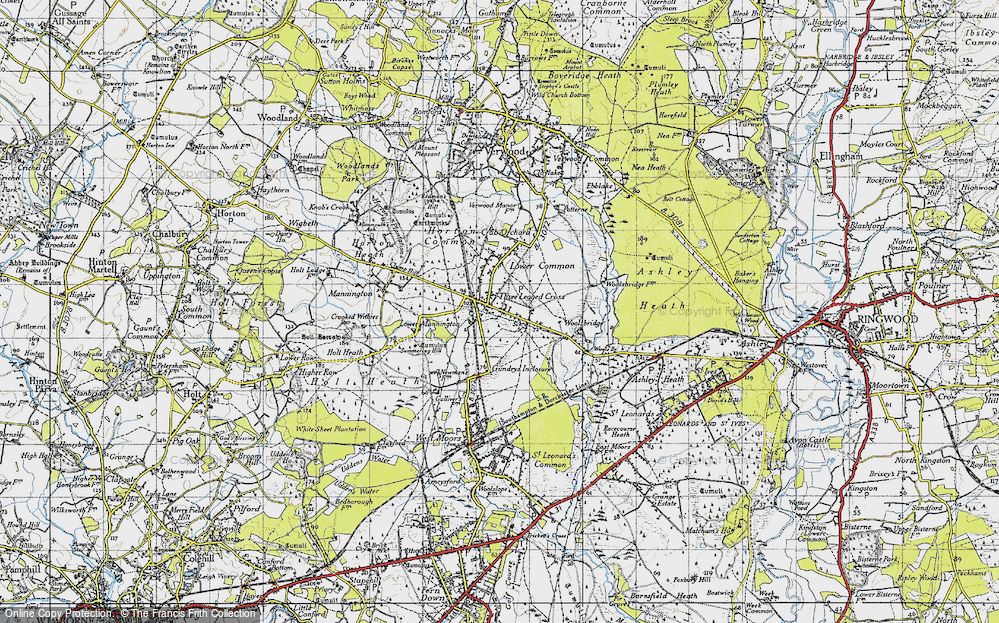 Old Map of Three Legged Cross, 1940 in 1940