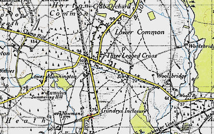 Old map of Three Legged Cross in 1940