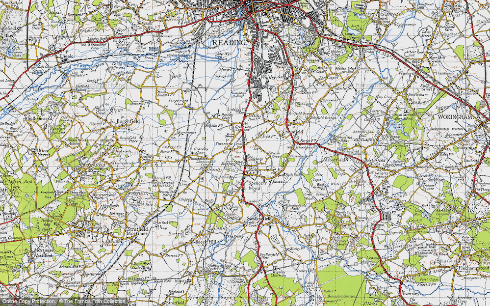 Old Map of Three Mile Cross, 1940 in 1940
