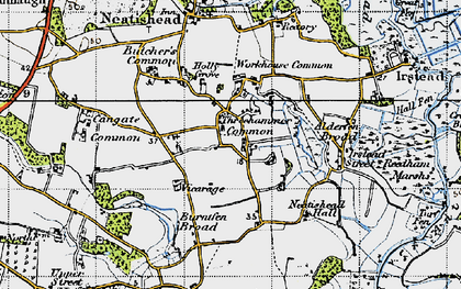 Old map of Threehammer Common in 1945