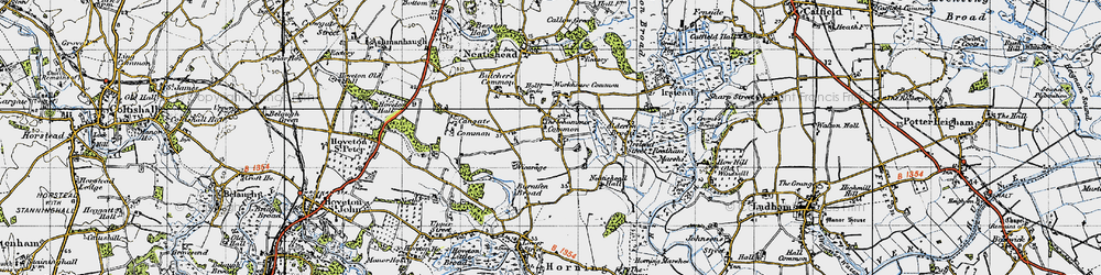 Old map of Threehammer Common in 1945