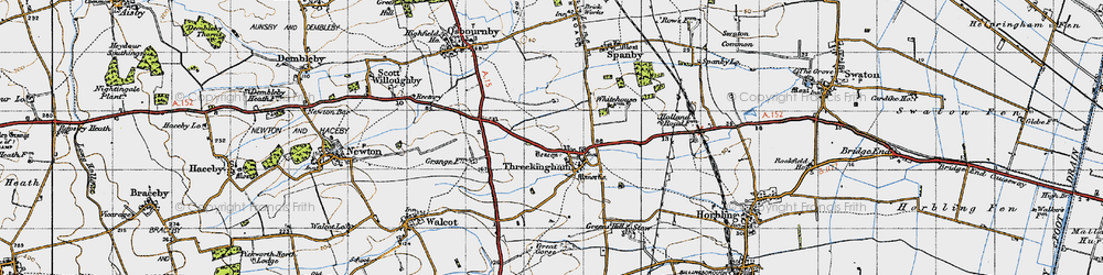 Old map of Threekingham in 1946