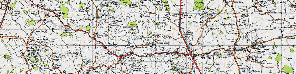 Old map of Throcking in 1946