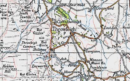 Old map of Throwleigh in 1946