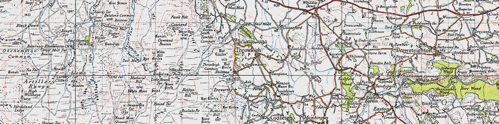 Old map of Throwleigh in 1946