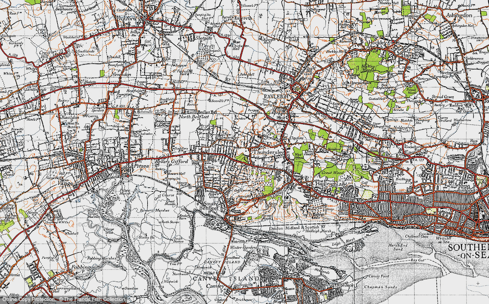 Old Map of Thundersley, 1945 in 1945