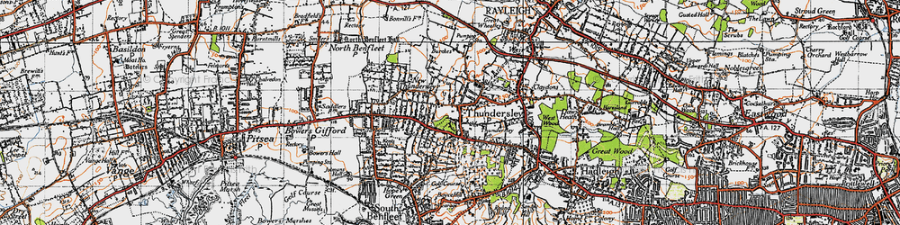 Old map of Thundersley in 1945