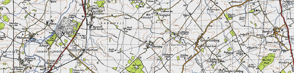 Old map of Thurning Lodge in 1946