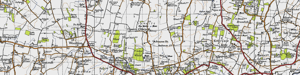 Old map of Thwaite St Mary in 1946