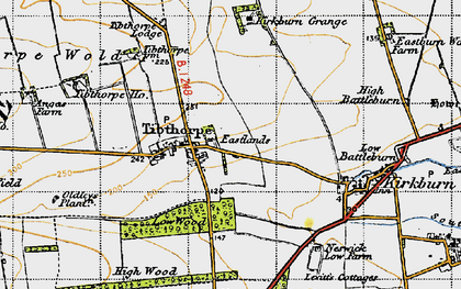 Old map of Tibthorpe Wold in 1947