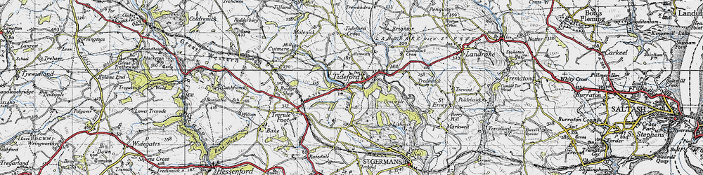 Old map of Tideford in 1946