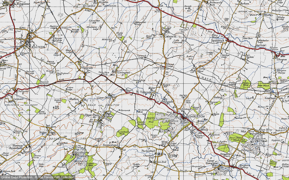 Old Map of Historic Map covering Bustard Hill in 1946