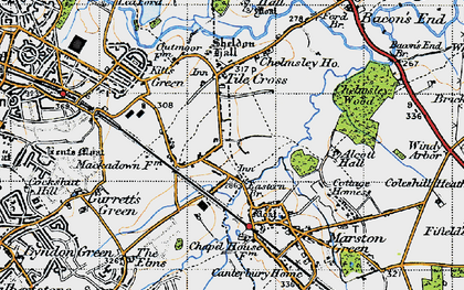 Old map of Tile Cross in 1946