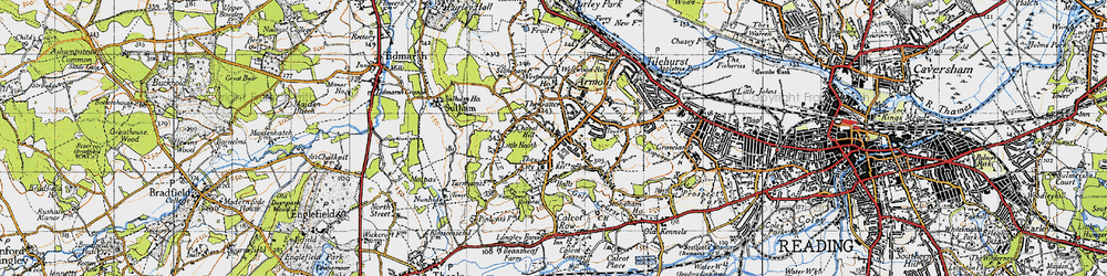 Old map of Tilehurst in 1945