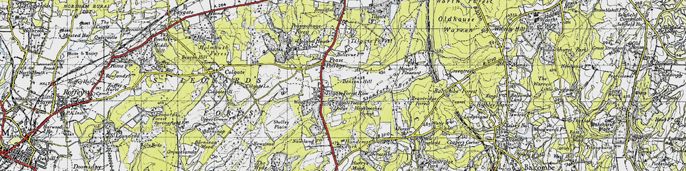 Old map of Tilgate Forest in 1940