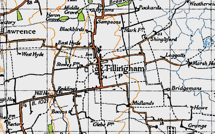 Old map of Tillingham in 1945