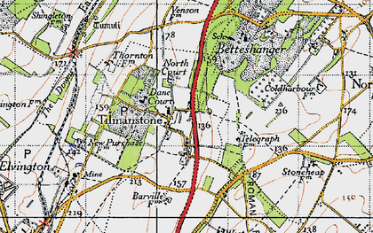 Old map of Tilmanstone in 1947