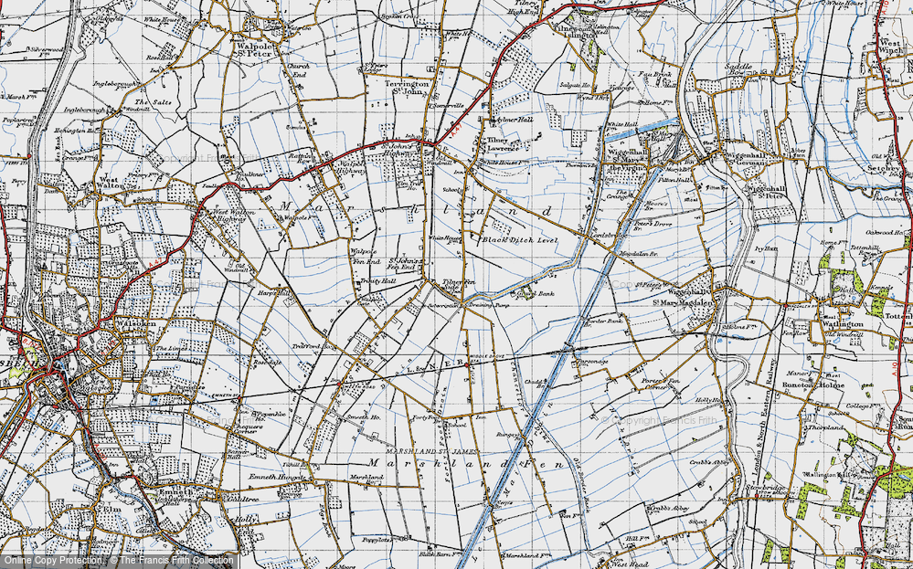 Old Map of Historic Map covering Black Ditch Level in 1946