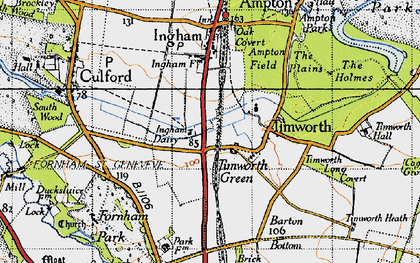 Old map of Timworth Green in 1946