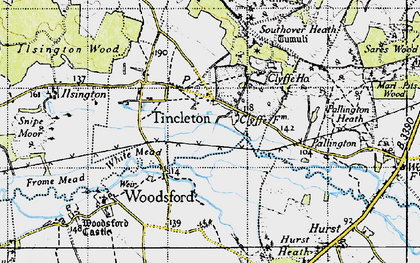 Old map of Woodsford Lower Dairy in 1945