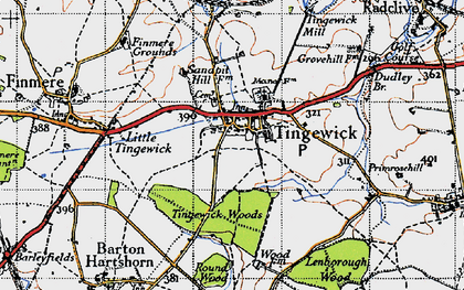 Old map of Tingewick in 1946